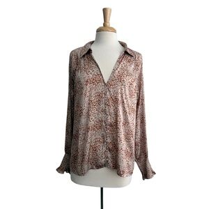 Paige Women's Brown Sayven Floral Long-Sleeve Button-Front Blouse Size Large